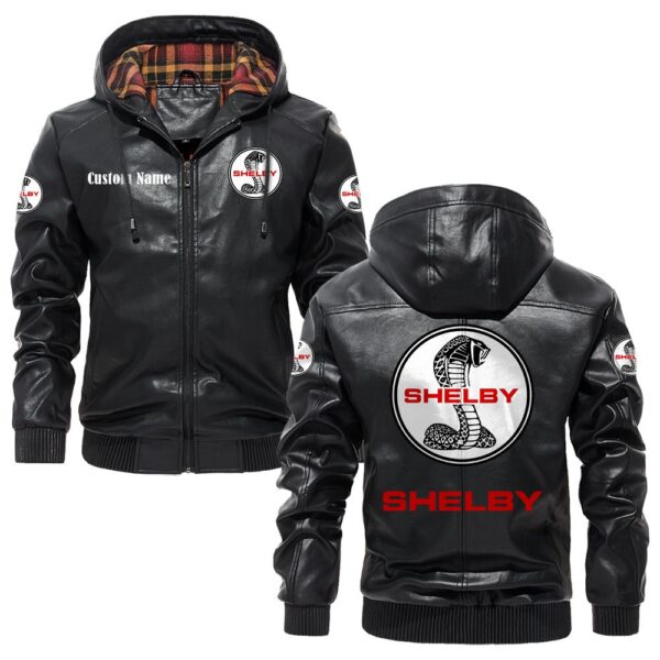 Custom Name Shelby PU Leather Hooded Jacket – Personalized Logo Car Motorcycle Model