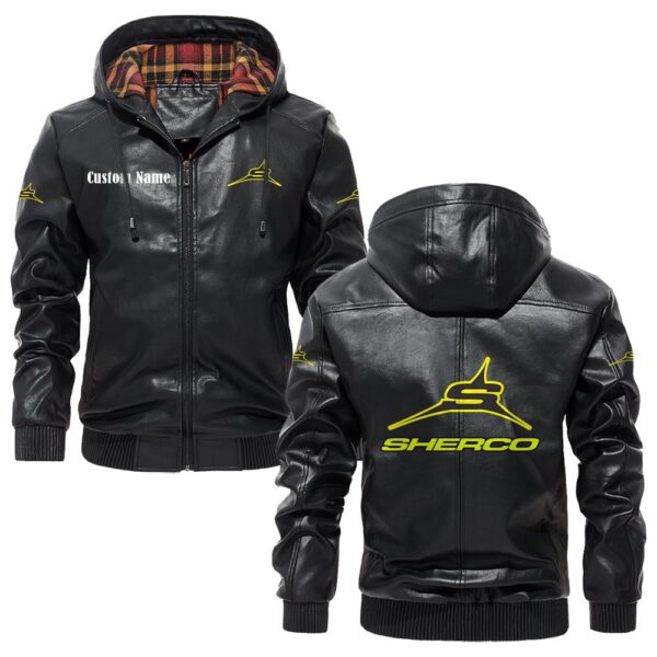 Custom Name Sherco PU Leather Hooded Jacket – Personalized Logo Car Motorcycle Model