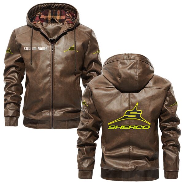 Custom Name Sherco PU Leather Hooded Jacket – Personalized Logo Car Motorcycle Model - Image 3