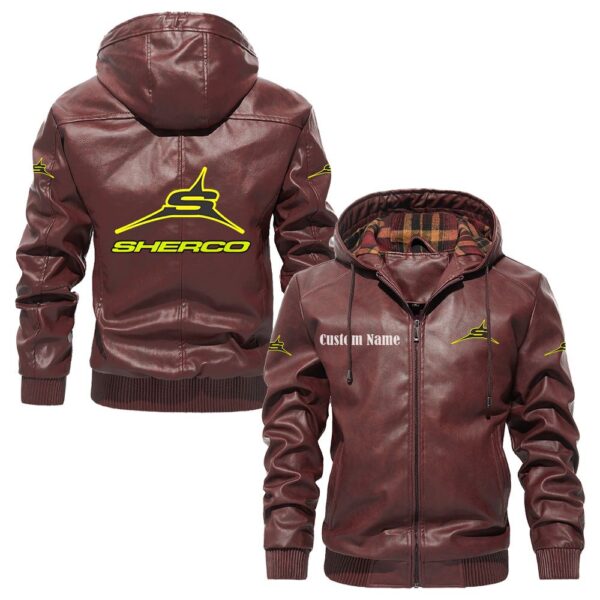 Custom Name Sherco PU Leather Hooded Jacket – Personalized Logo Car Motorcycle Model - Image 2