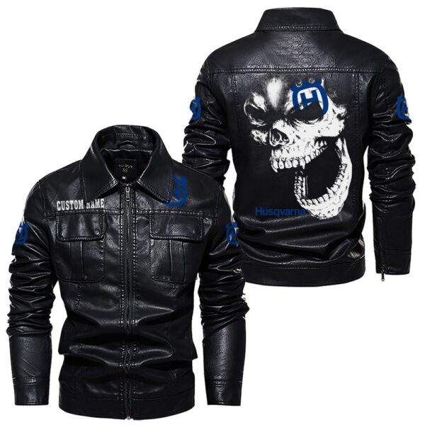 Custom Name Husqvarna Skull Leather Jacket - Personalized Logo Car Motorcycle Model - Image 7