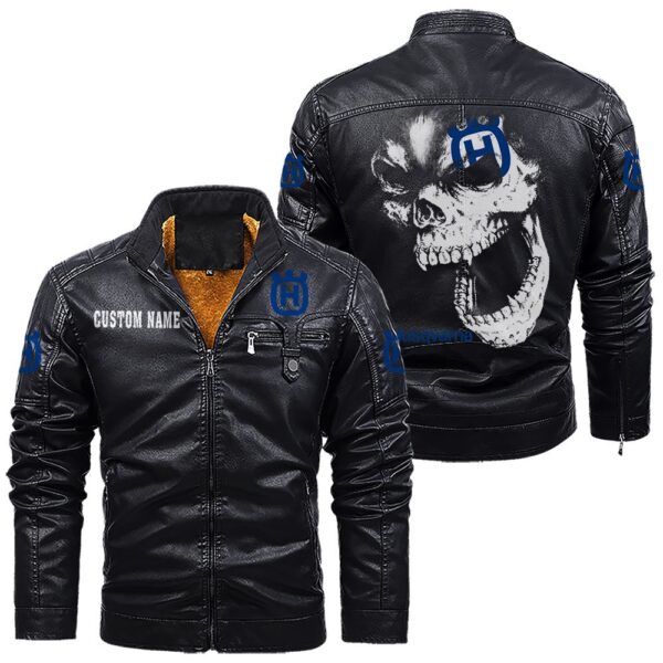 Custom Name Husqvarna Skull Leather Jacket - Personalized Logo Car Motorcycle Model - Image 9