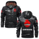 Custom Name Ursus PU Leather Hooded Jacket – Personalized Logo Car Motorcycle Model