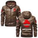 Custom Name Ursus PU Leather Hooded Jacket – Personalized Logo Car Motorcycle Model