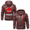 Custom Name Ursus PU Leather Hooded Jacket – Personalized Logo Car Motorcycle Model
