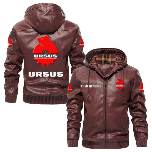 Custom Name Ursus PU Leather Hooded Jacket – Personalized Logo Car Motorcycle Model - Image 2