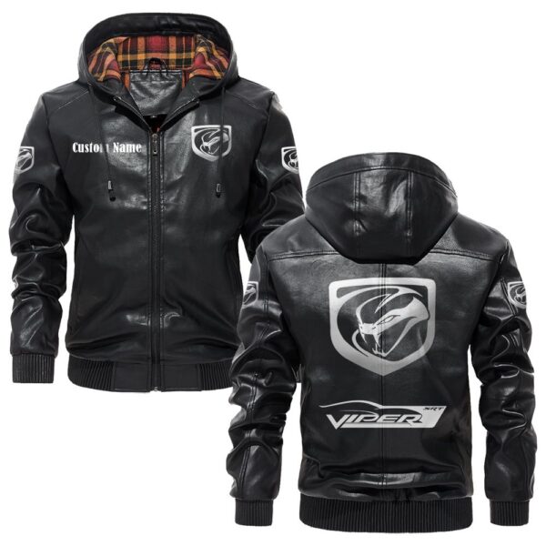 Custom Name Viper PU Leather Hooded Jacket – Personalized Logo Car Motorcycle Model