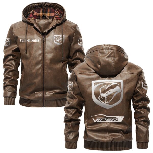 Custom Name Viper PU Leather Hooded Jacket – Personalized Logo Car Motorcycle Model - Image 3