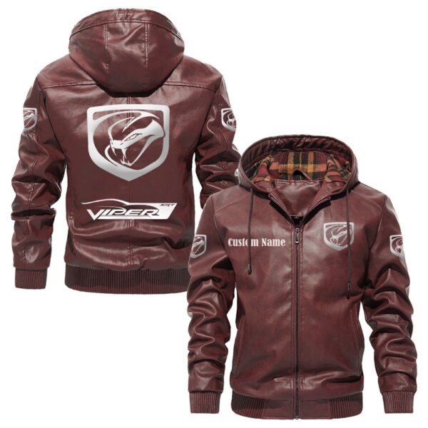 Custom Name Viper PU Leather Hooded Jacket – Personalized Logo Car Motorcycle Model - Image 2