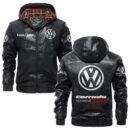 Custom Name Volkswagen Corrado G60 PU Leather Hooded Jacket – Personalized Logo Car Motorcycle Model