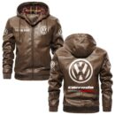 Custom Name Volkswagen Corrado G60 PU Leather Hooded Jacket – Personalized Logo Car Motorcycle Model