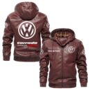 Custom Name Volkswagen Corrado G60 PU Leather Hooded Jacket – Personalized Logo Car Motorcycle Model