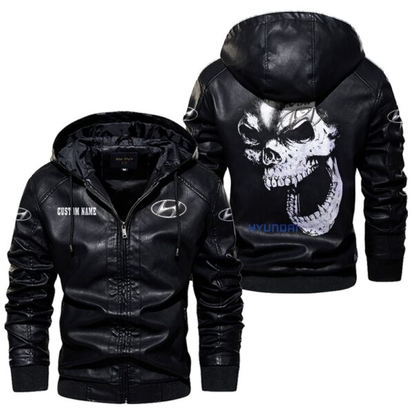 Custom Name Hyundai Skull Leather Jacket - Personalized Logo Car Motorcycle Model - Image 5
