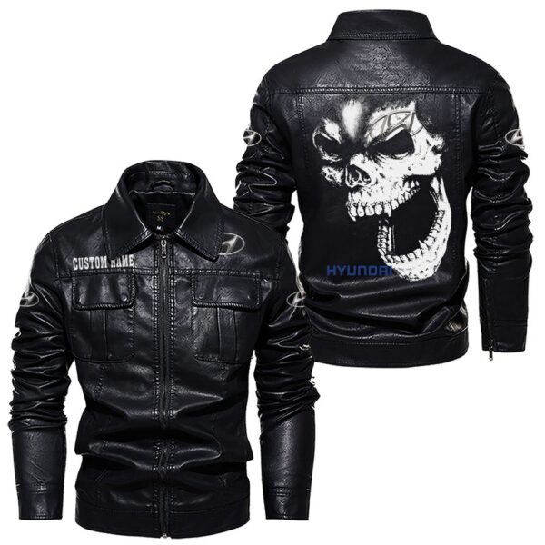 Custom Name Hyundai Skull Leather Jacket - Personalized Logo Car Motorcycle Model - Image 7