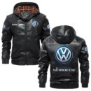 Custom Name Volkswagen Scirocco PU Leather Hooded Jacket – Personalized Logo Car Motorcycle Model