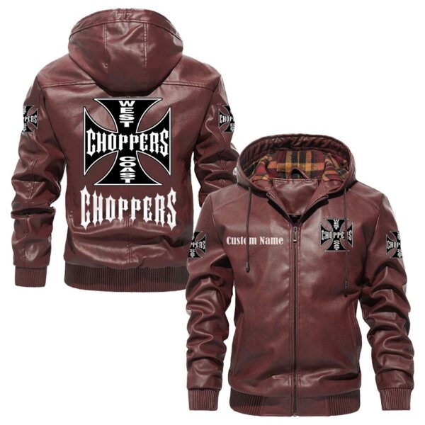 Custom Name West Coast Choppers PU Leather Hooded Jacket - Personalized Logo Car Motorcycle Model - Image 2