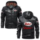 Custom Name Zetor PU Leather Hooded Jacket - Personalized Logo Car Motorcycle Model