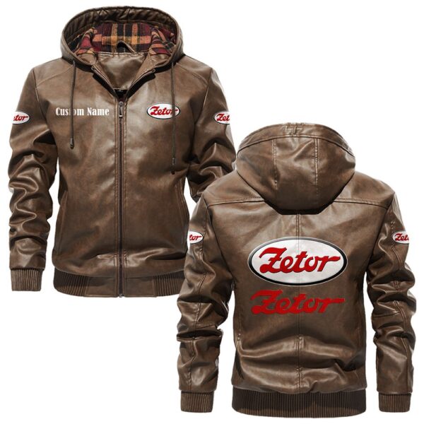 Custom Name Zetor PU Leather Hooded Jacket - Personalized Logo Car Motorcycle Model - Image 3