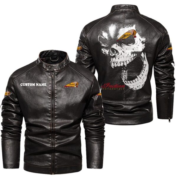 Custom Name Indian Motorcycle Skull Leather Jacket - Personalized Logo Car Motorcycle Model - Image 3