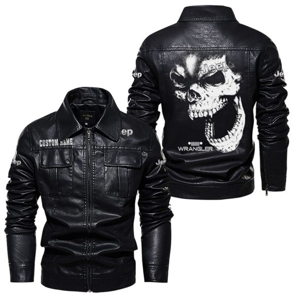 Custom Name Jeep Wrangler Skull Leather Jacket - Personalized Logo Car Motorcycle Model - Image 7