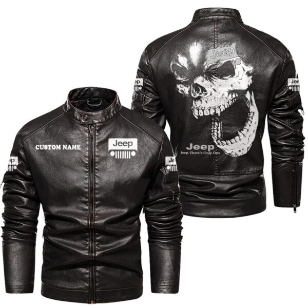 Custom Name Jeep Skull Leather Jacket - Personalized Logo Car Motorcycle Model - Image 3