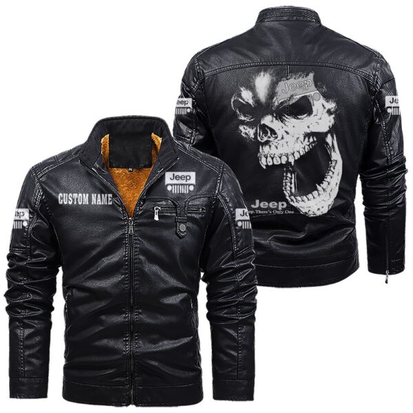 Custom Name Jeep Skull Leather Jacket - Personalized Logo Car Motorcycle Model - Image 9