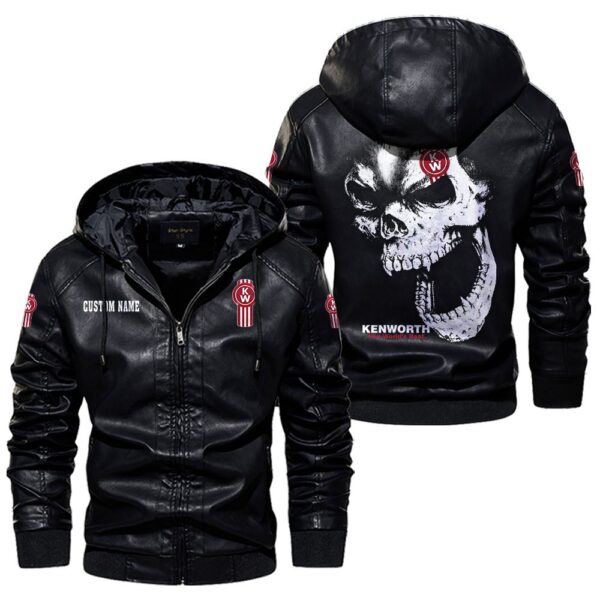 Custom Name Kenworth Skull Leather Jacket - Personalized Logo Car Motorcycle Model - Image 5