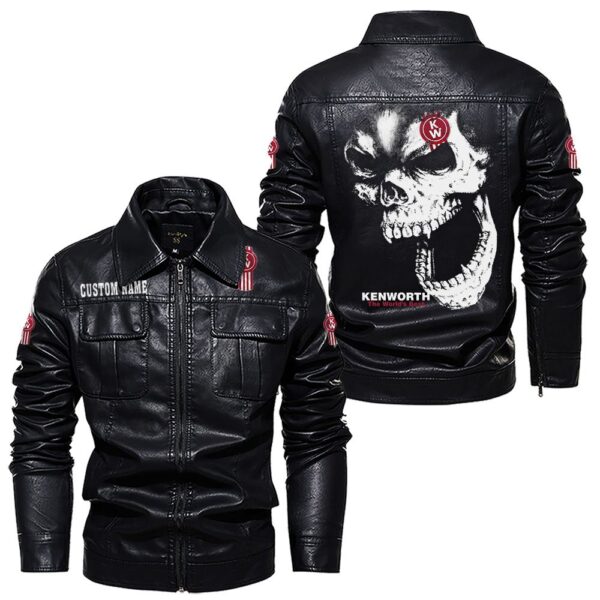 Custom Name Kenworth Skull Leather Jacket - Personalized Logo Car Motorcycle Model - Image 7