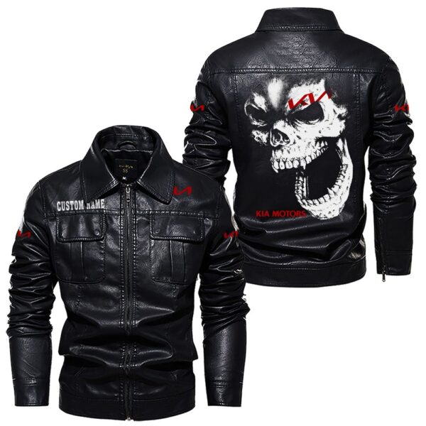 Custom Name Kia Skull Leather Jacket - Personalized Logo Car Motorcycle Model - Image 7