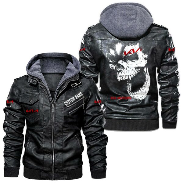 Custom Name Kia Skull Leather Jacket - Personalized Logo Car Motorcycle Model