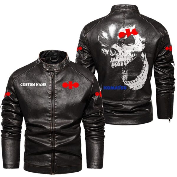 Custom Name Komatsu Skull Leather Jacket - Personalized Logo Car Motorcycle Model - Image 3