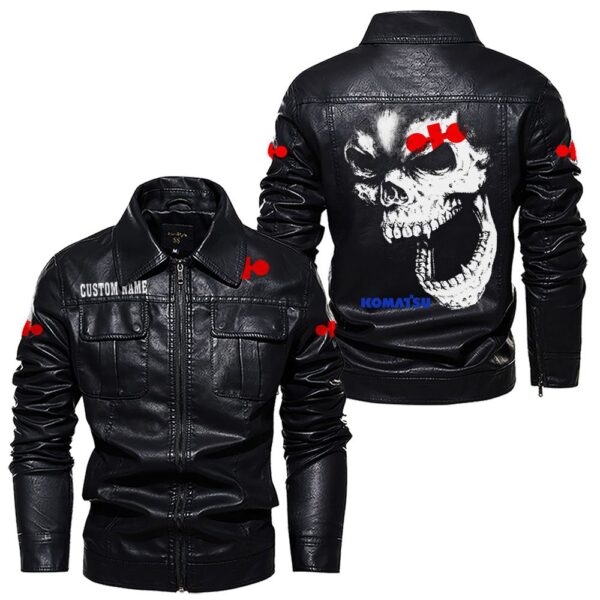 Custom Name Komatsu Skull Leather Jacket - Personalized Logo Car Motorcycle Model - Image 7