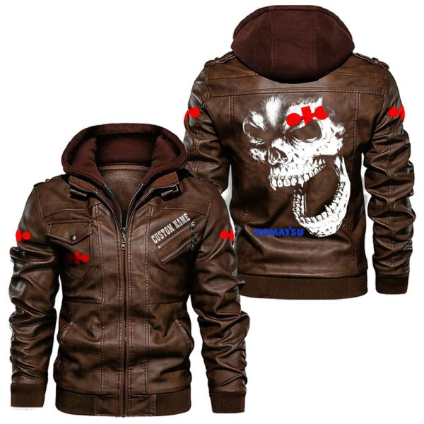 Custom Name Komatsu Skull Leather Jacket - Personalized Logo Car Motorcycle Model - Image 2