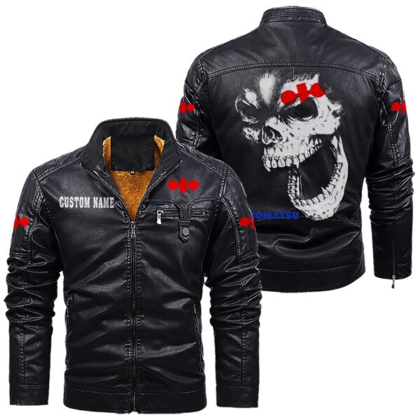 Custom Name Komatsu Skull Leather Jacket - Personalized Logo Car Motorcycle Model - Image 9