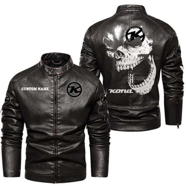 Custom Name Kona Bicycle Skull Leather Jacket - Personalized Logo Car Motorcycle Model - Image 3