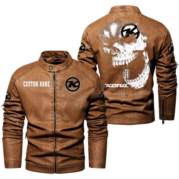 Custom Name Kona Bicycle Skull Leather Jacket - Personalized Logo Car Motorcycle Model - Image 4