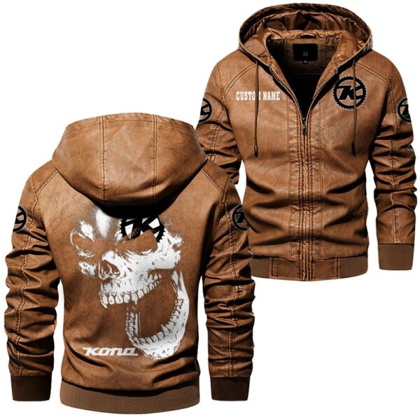 Custom Name Kona Bicycle Skull Leather Jacket - Personalized Logo Car Motorcycle Model - Image 6