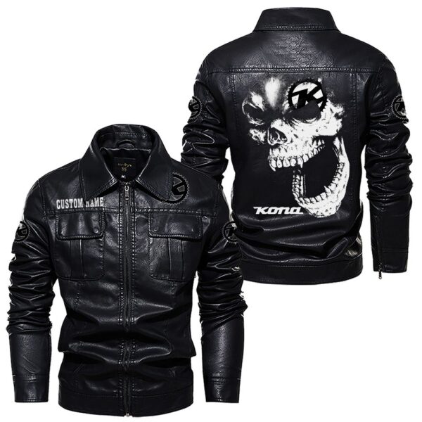 Custom Name Kona Bicycle Skull Leather Jacket - Personalized Logo Car Motorcycle Model - Image 7