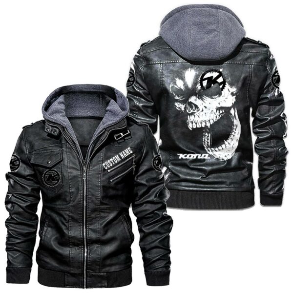 Custom Name Kona Bicycle Skull Leather Jacket - Personalized Logo Car Motorcycle Model