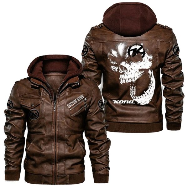 Custom Name Kona Bicycle Skull Leather Jacket - Personalized Logo Car Motorcycle Model - Image 2