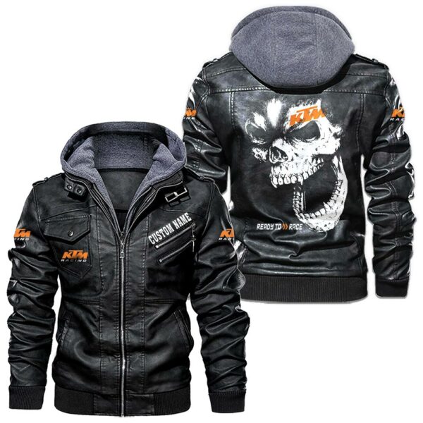 Custom Name Ktm Skull Leather Jacket - Personalized Logo Car Motorcycle Model