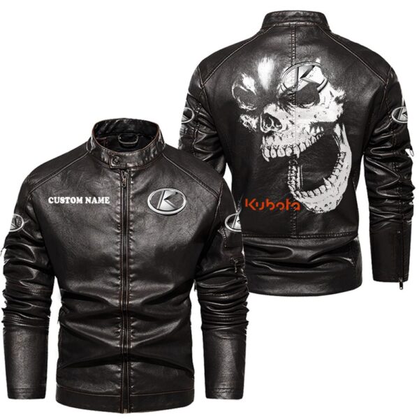 Custom Name Kubota Skull Leather Jacket - Personalized Logo Car Motorcycle Model - Image 3