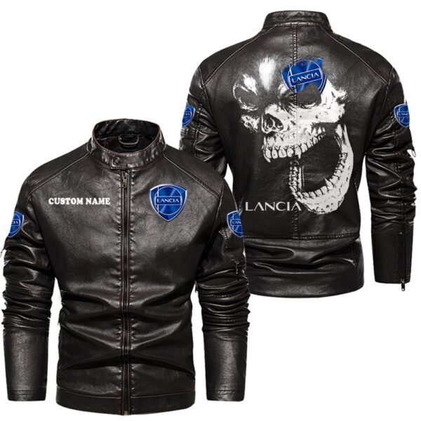 Custom Name Lancia Skull Leather Jacket - Personalized Logo Car Motorcycle Model - Image 3