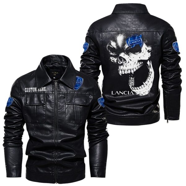 Custom Name Lancia Skull Leather Jacket - Personalized Logo Car Motorcycle Model - Image 7