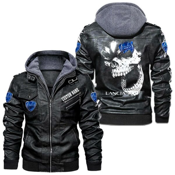 Custom Name Lancia Skull Leather Jacket - Personalized Logo Car Motorcycle Model