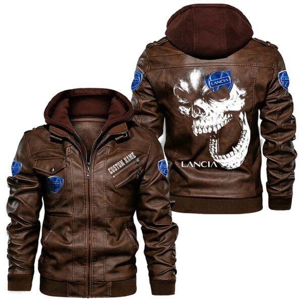 Custom Name Lancia Skull Leather Jacket - Personalized Logo Car Motorcycle Model - Image 2
