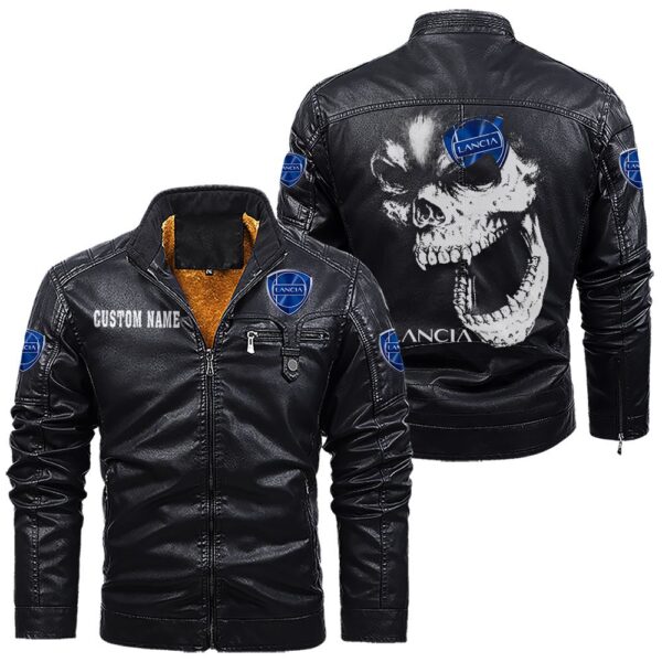 Custom Name Lancia Skull Leather Jacket - Personalized Logo Car Motorcycle Model - Image 9