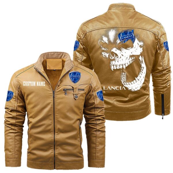Custom Name Lancia Skull Leather Jacket - Personalized Logo Car Motorcycle Model - Image 10