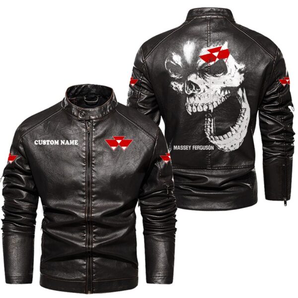 Custom Name Massey Ferguson Skull Leather Jacket - Personalized Logo Car Motorcycle Model - Image 3