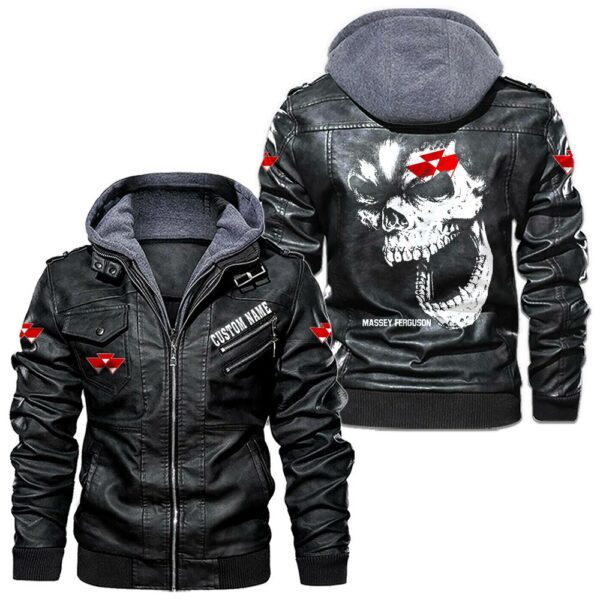 Custom Name Massey Ferguson Skull Leather Jacket - Personalized Logo Car Motorcycle Model